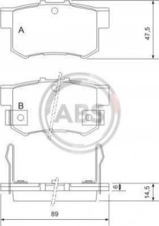 Гальмівні колодки зад. Civic 98-/Accord 90-03 (Akebono) (47,8x88,9x14,5) A.B.S. 36757 (фото 1)