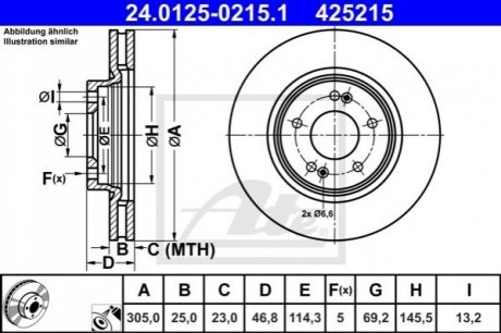 Диск гальмівний передній лів/прав HYUNDAI TUCSON; KIA OPTIMA, SPORTAGE IV 1.6-2.0H 06.15- ATE 24.0125-0215.1 (фото 1)