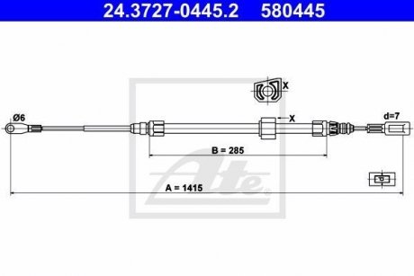 Трос ручника MB Sprinter 901 - 903 1995 - 2006 (центральный) (короткая база) (1415 мм.) ATE 24.3727-0445.2 (фото 1)