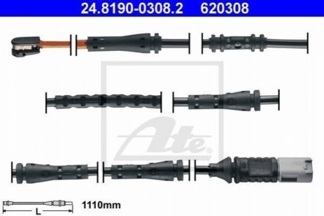 Сигналізатор, знос гальмівних колодок ATE 24.8190-0308.2 (фото 1)