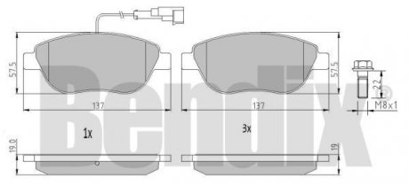 КОЛОДКИ ТОРМОЗНЫЕ FIAT DOBLO 09> ПЕРЕД 1-Датчик Bendix 510205 (фото 1)