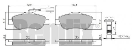 КОЛОДКИ ТОРМОЗНЫЕ FIAT FIORINO 07> ПЕРЕД 1-Датчик Bendix 510559 (фото 1)