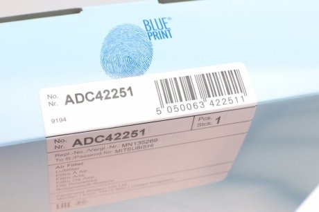 Фильтр воздушный MITSUBISHI BLUE PRINT ADC42251 (фото 1)