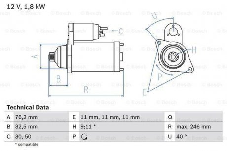 Стартер BOSCH 0986017000 (фото 1)