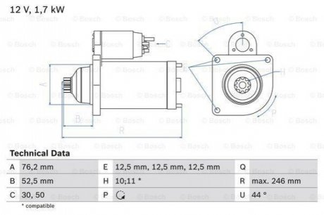 Стартер BOSCH 0 986 020 250 (фото 1)