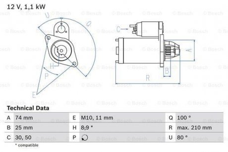 Стартер BOSCH 0986021550 (фото 1)