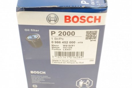 Фільтр масляний BOSCH 0 986 452 000 (фото 1)