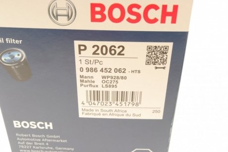 Фильтр масляный двигателя TOYOTA BOSCH 0 986 452 062 (фото 1)