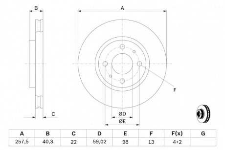 Диск тормозной FIAT LINEA, PUNTO передн., вент. BOSCH 0 986 478 639 (фото 1)