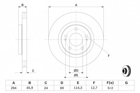 Диск тормозной MITSUBISHI OUTLANDER 2.0-2.4 03- передн. BOSCH 0 986 479 372 (фото 1)