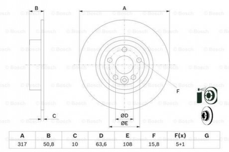 Диск гальм. задн. LAND ROVER 11- BOSCH 0986479E58 (фото 1)