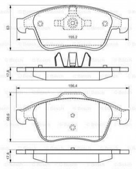 Комплект тормозных колодок, дисковый тормоз BOSCH 0986494556 (фото 1)