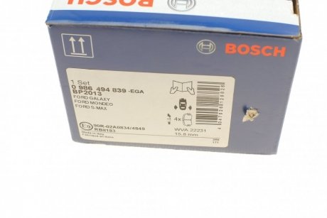 Гальмівні колодки, дискові BOSCH 0 986 494 839 (фото 1)