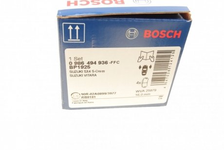 Гальмівні колодки, дискові BOSCH 0 986 494 936 (фото 1)