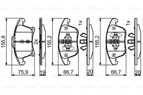 Колодки гальмівні (передні) Ford Galaxy III/S-Max/Mondeo V/Fusion 13-/Ford (США) Fusion 05- BOSCH 0986495407 (фото 1)