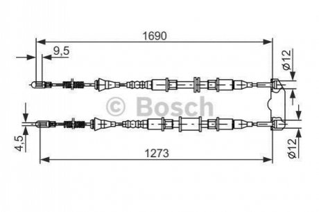 OPEL трос ручного гальма задній Astra 92- BOSCH 1987477129 (фото 1)