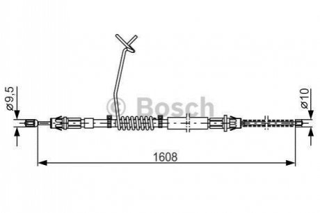 FORD трос ручного гальма задн. лів Transit 00- 1608 (заднє/прив. одне/катків.) BOSCH 1987477180 (фото 1)