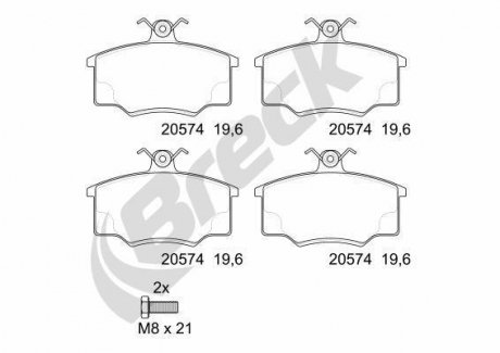 Гальмівні колодки, дискові BRECK 205741070100 (фото 1)
