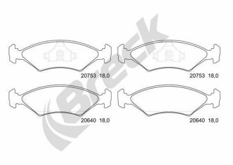 Гальмівні колодки, дискове гальмо (набір) BRECK 207530070100 (фото 1)