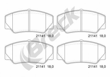 Гальмівні колодки, дискове гальмо (набір) BRECK 211410070100 (фото 1)