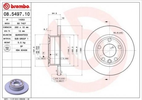 Гальмівний диск BREMBO 08.5497.10 (фото 1)