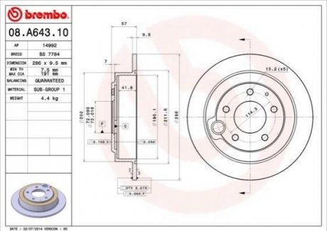 Гальмівний диск BREMBO 08.A643.10 (фото 1)