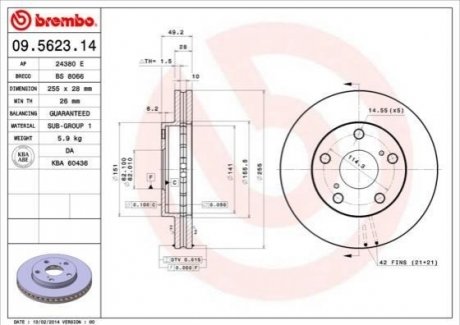 Гальмівний диск BREMBO 09.5623.14 (фото 1)