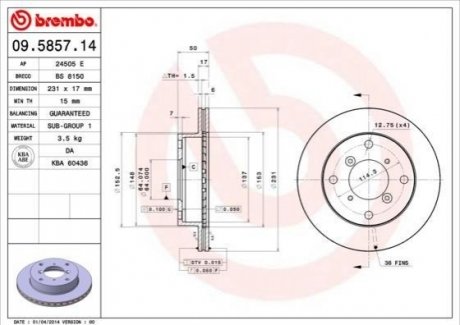 Гальмівний диск BREMBO 09.5857.14 (фото 1)