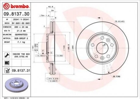 Гальмівний диск BREMBO 09.8137.31 (фото 1)