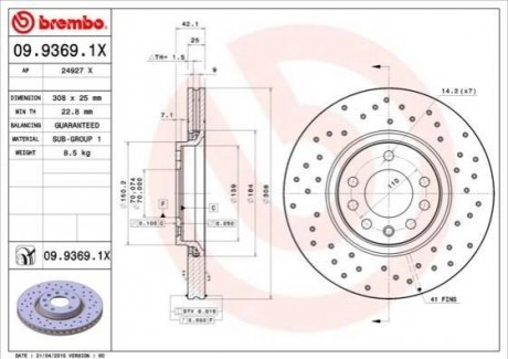 Гальмівні диски BREMBO 09.9369.1X (фото 1)