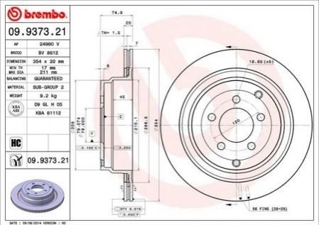 Гальмівний диск BREMBO 09.9373.21 (фото 1)