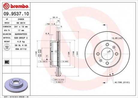 Гальмівний диск BREMBO 09953710 (фото 1)