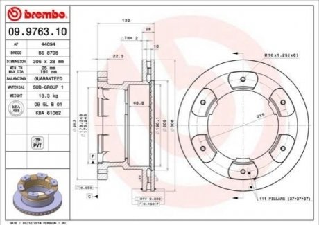 Гальмівний диск BREMBO 09.9763.10 (фото 1)