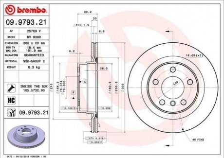 Диск гальмівний TYL BREMBO 09979321 (фото 1)