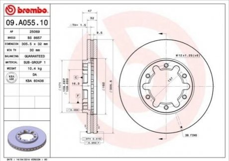 Гальмівний диск BREMBO 09.A055.10 (фото 1)