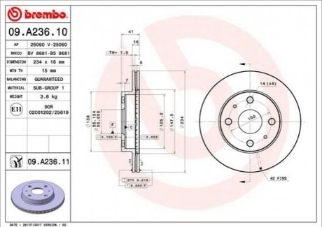 Гальмівний диск BREMBO 09.A236.11 (фото 1)