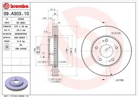 Гальмівний диск BREMBO 09.A303.10 (фото 1)