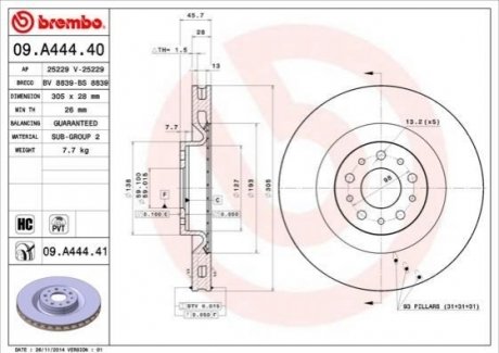 Гальмівний диск BREMBO 09.A444.40 (фото 1)