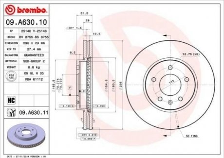 Гальмівний диск BREMBO 09.A630.10 (фото 1)