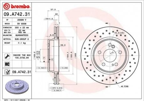 Гальмівний диск BREMBO 09.A742.31 (фото 1)