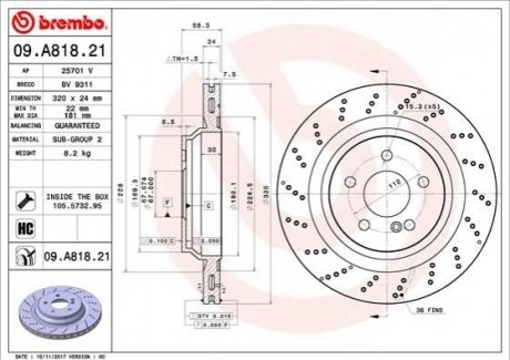 Гальмівний диск BREMBO 09.A818.21 (фото 1)