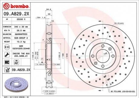 Гальмівний диск BREMBO 09.A829.2X (фото 1)