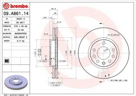 Гальмівний диск BREMBO 09.A861.14 (фото 1)