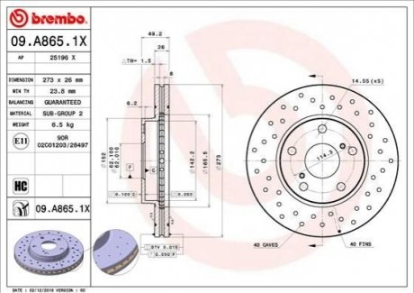 Гальмівний диск BREMBO 09.A865.1X (фото 1)