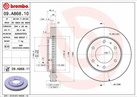 Гальмівний диск BREMBO 09.A868.11 (фото 1)