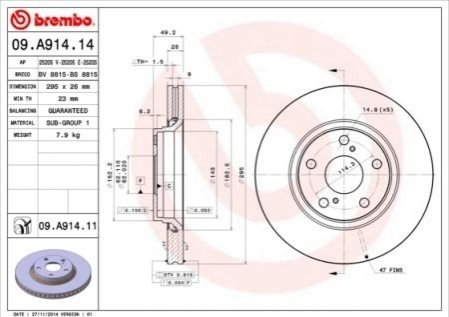 Гальмівний диск BREMBO 09.A914.14 (фото 1)