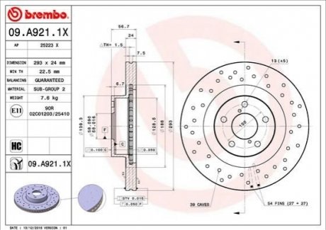 Гальмівні диски BREMBO 09.A921.1X (фото 1)