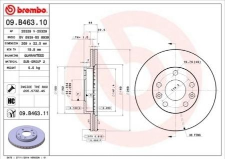 Гальмівний диск BREMBO 09.B463.11 (фото 1)