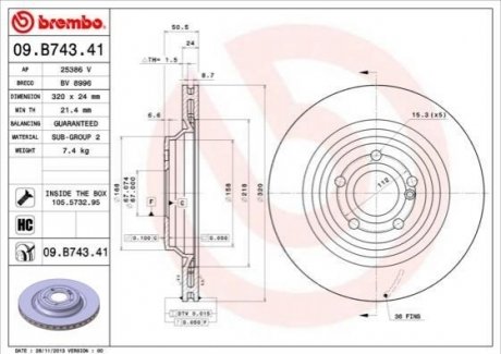 Гальмівний диск BREMBO 09.B743.41 (фото 1)