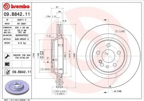 Гальмівний диск BREMBO 09.B842.11 (фото 1)